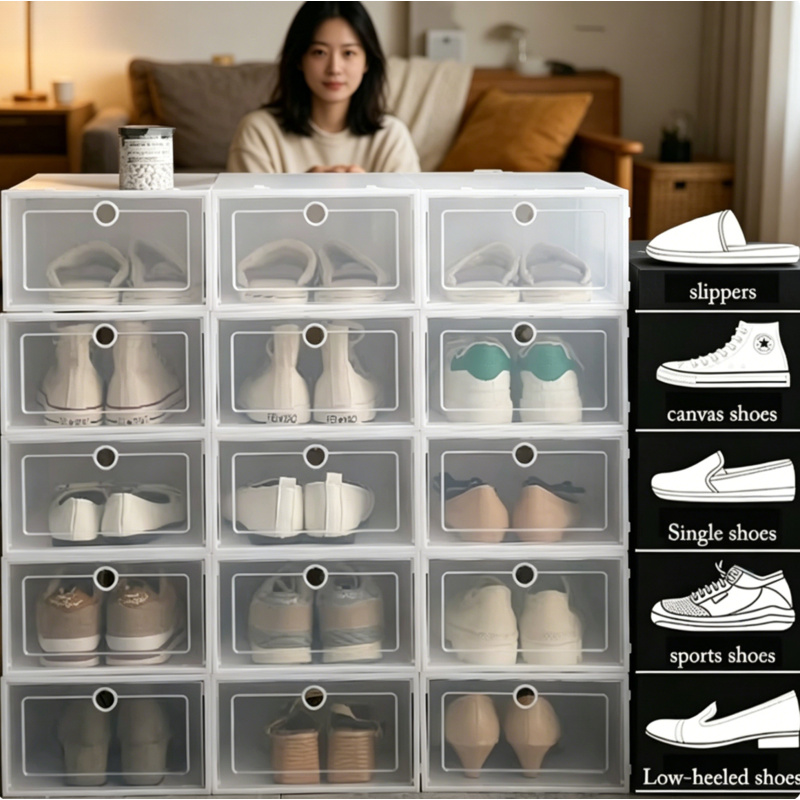 Shoe Box Display - 6 Stück transparente Schuhaufbewahrungsboxen – stapelbar,
