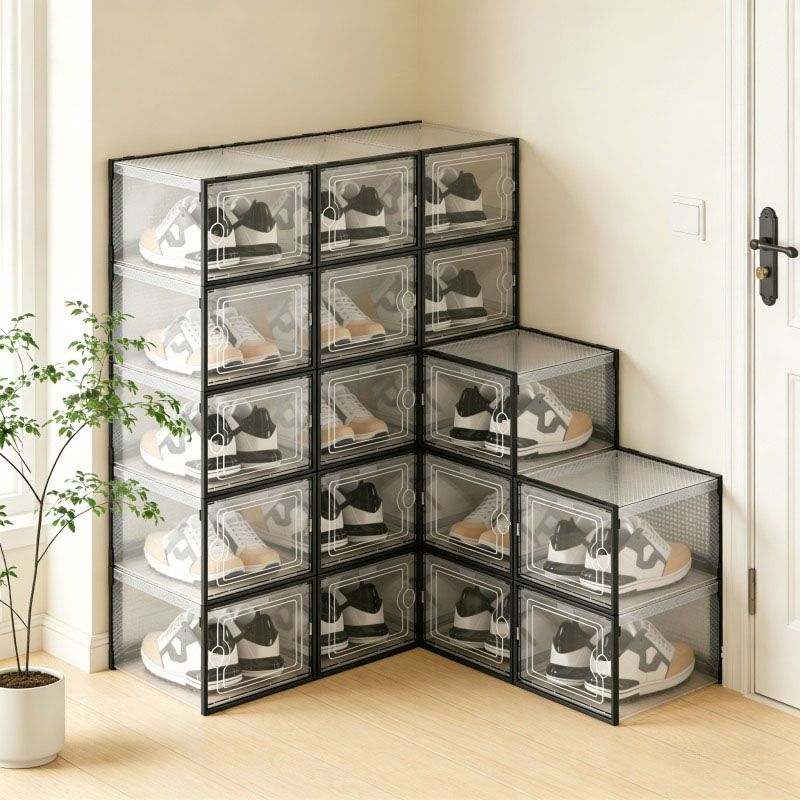 Shoe Box Display - 6/24-teilige transparente Schuhbox-Aufbewahrungsbox, stapelbarer Aufbewahrungsbehälter, anpassbare